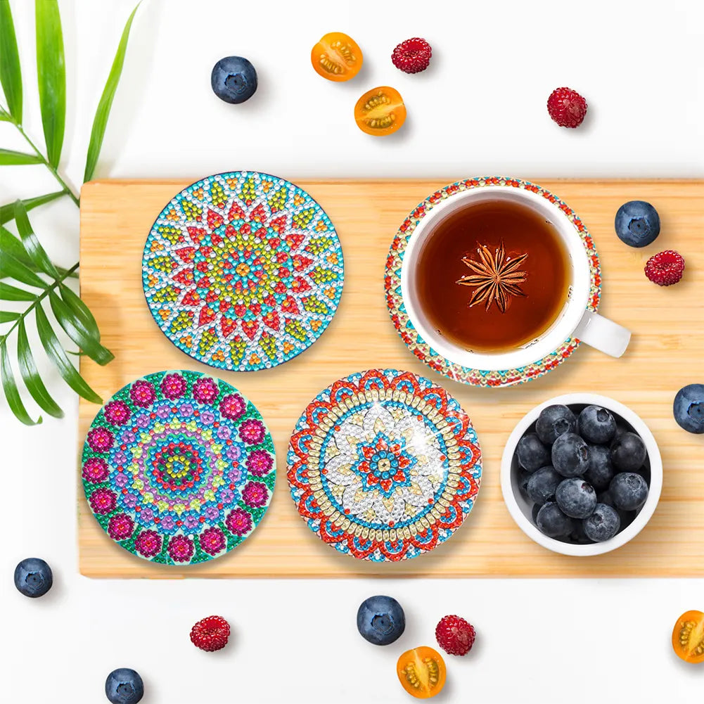 8pcs DIY Anti Slip Mandala Coasters Stackable Creative for Tabletop Protection