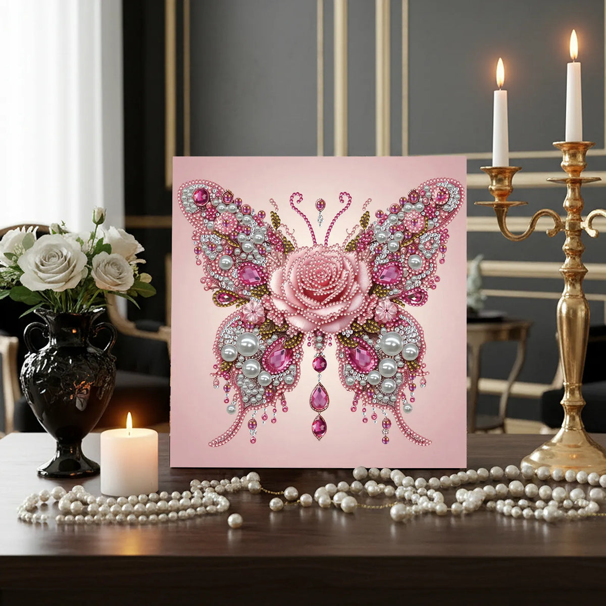Framed Butterfly - Pearls Painting Kit for Creativity DIY Pearl Dot Crafts for Gift Home Wall Decor 25*25CM (With Frame)