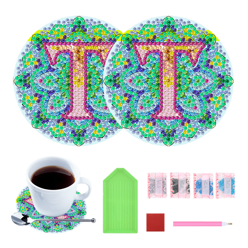2pcs/set DIY Diamond Painting Special Shape Acrylic Alphabet Coaster Kit