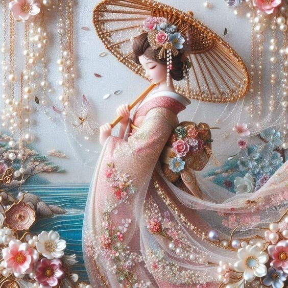 Kimono Geisha Holding Umbrell Diamond Painting