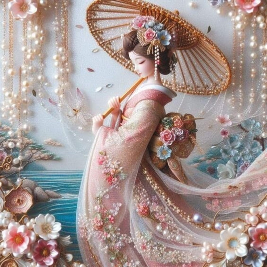 Kimono Geisha Holding Umbrell Diamond Painting