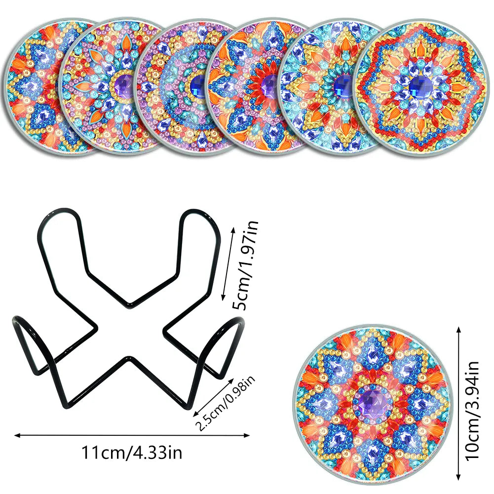 [Upgrade]6pcs/set DIY Diamond Painting Waterproof Case Classic Mandala Coaster Gift Decor Set