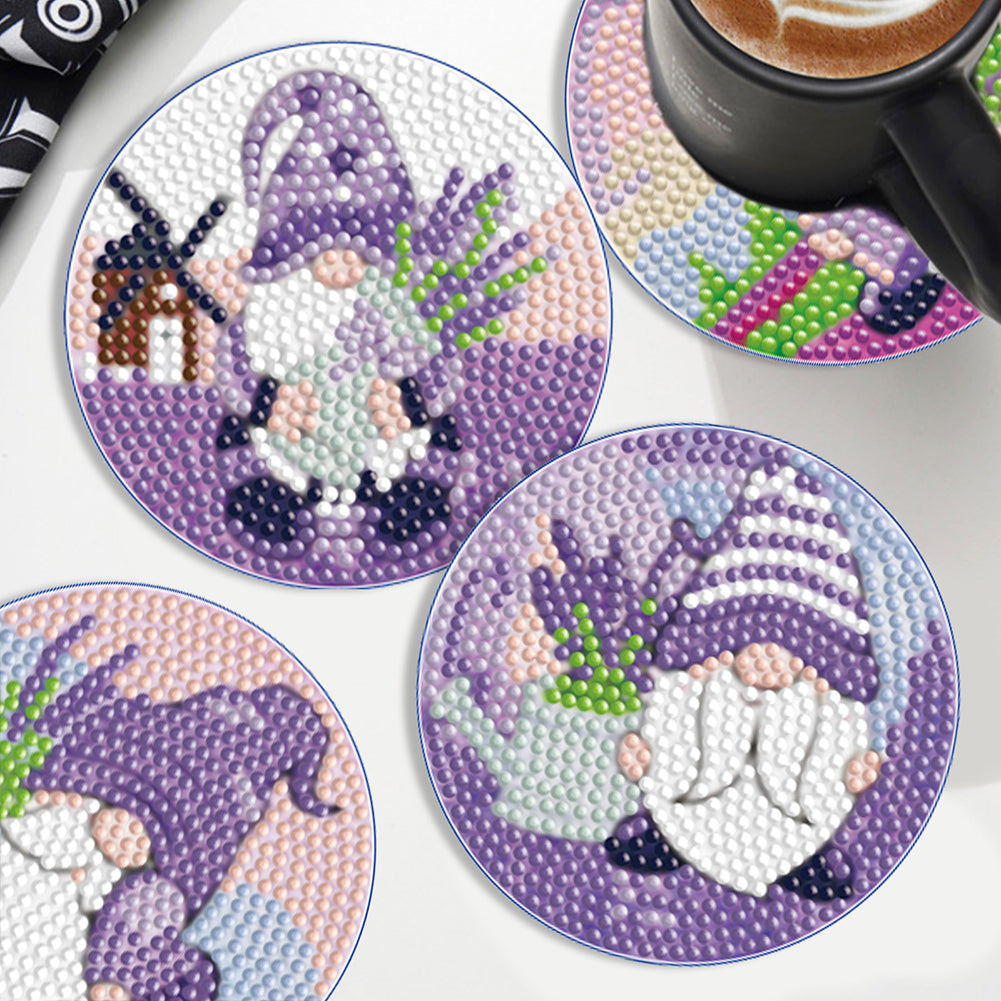 6pcs/set DIY Diamond Crafts Special Shape Coasters Kits (Lavender Gnome)