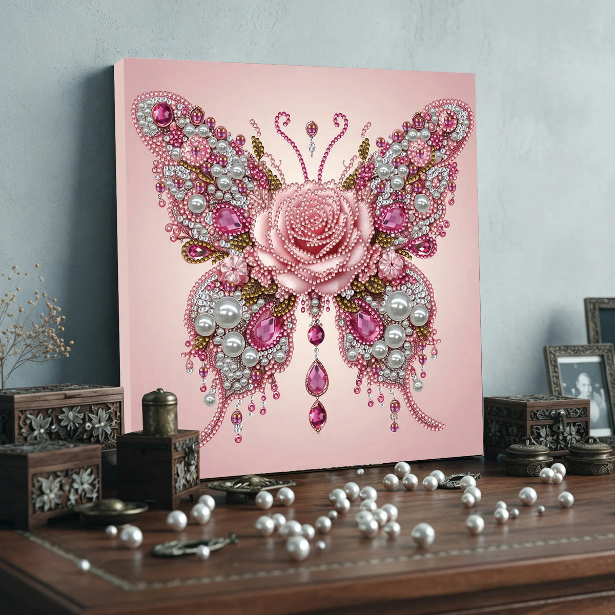 Framed Butterfly - Pearls Painting Kit for Creativity DIY Pearl Dot Crafts for Gift Home Wall Decor 25*25CM (With Frame)