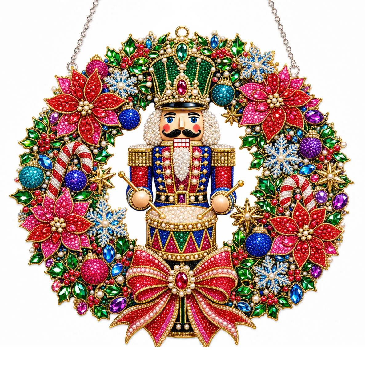 Diamond Painting Acrylic Christmas Nutcracker Wreath Pendant For Home Wall, Door & Window Decoration