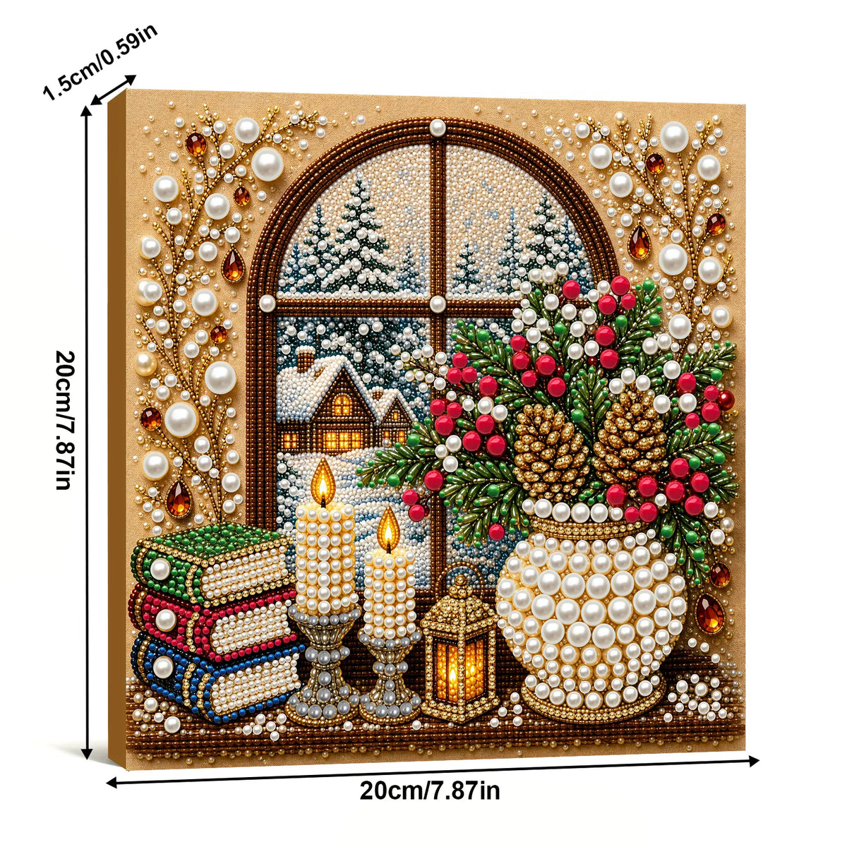 DIY Pearl Painting Christmas Window View with Frame(20x20cm)