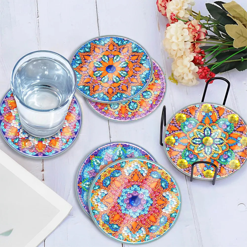 [Upgrade]6pcs/set DIY Diamond Painting Waterproof Case Classic Mandala Coaster Gift Decor Set