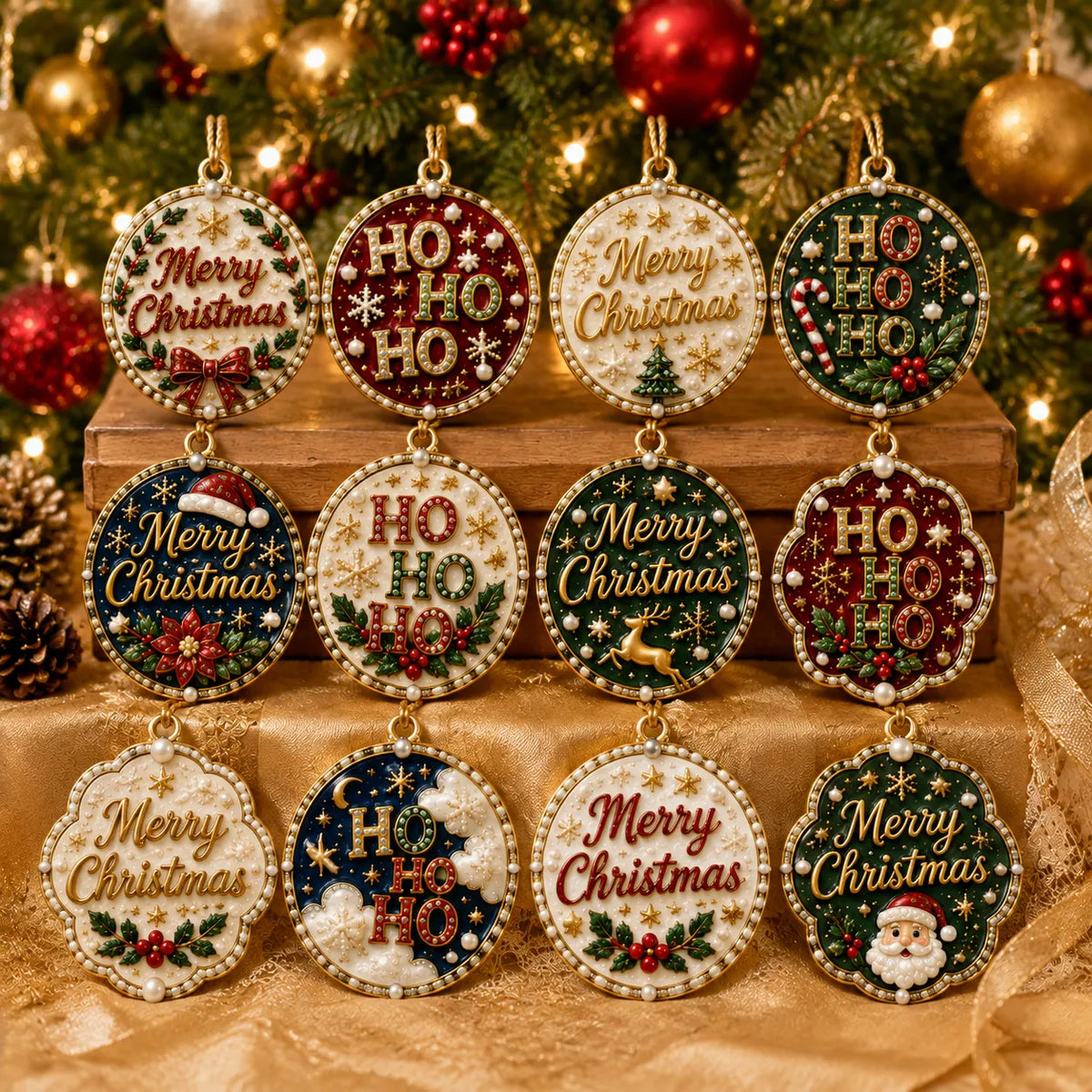 12Pcs Diamond Painting PET Single-sided Hoo Christmas Tree Ornament for Decorations