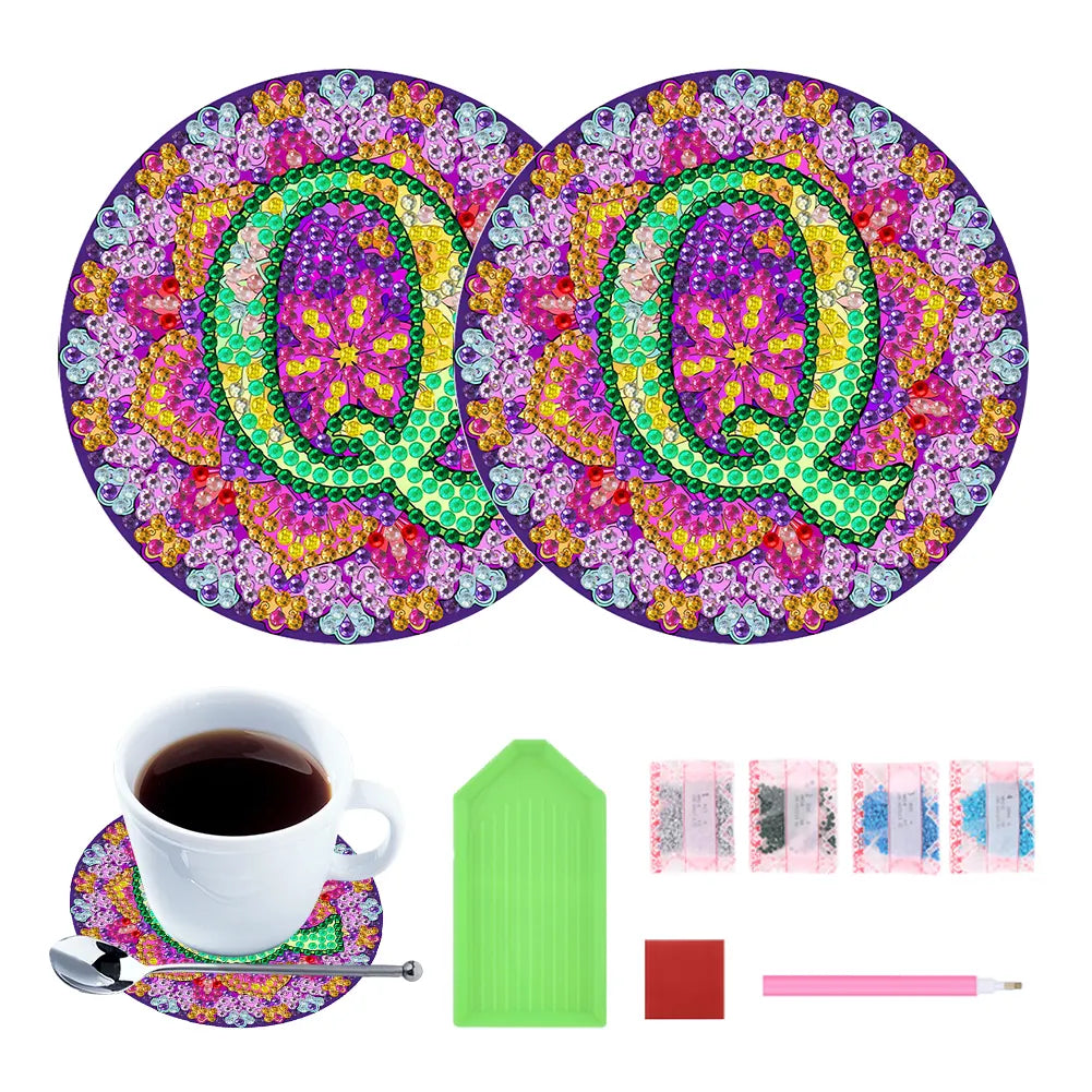 2pcs/set DIY Diamond Painting Special Shape Acrylic Alphabet Coaster Kit