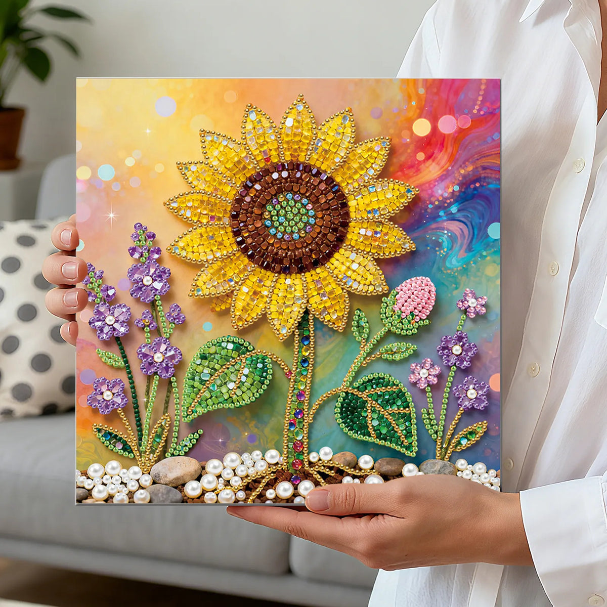 Framed Sunflower - Pearls Painting Kit for Creativity DIY Pearl Dot Crafts for Gift Home Wall Decor 25*25CM