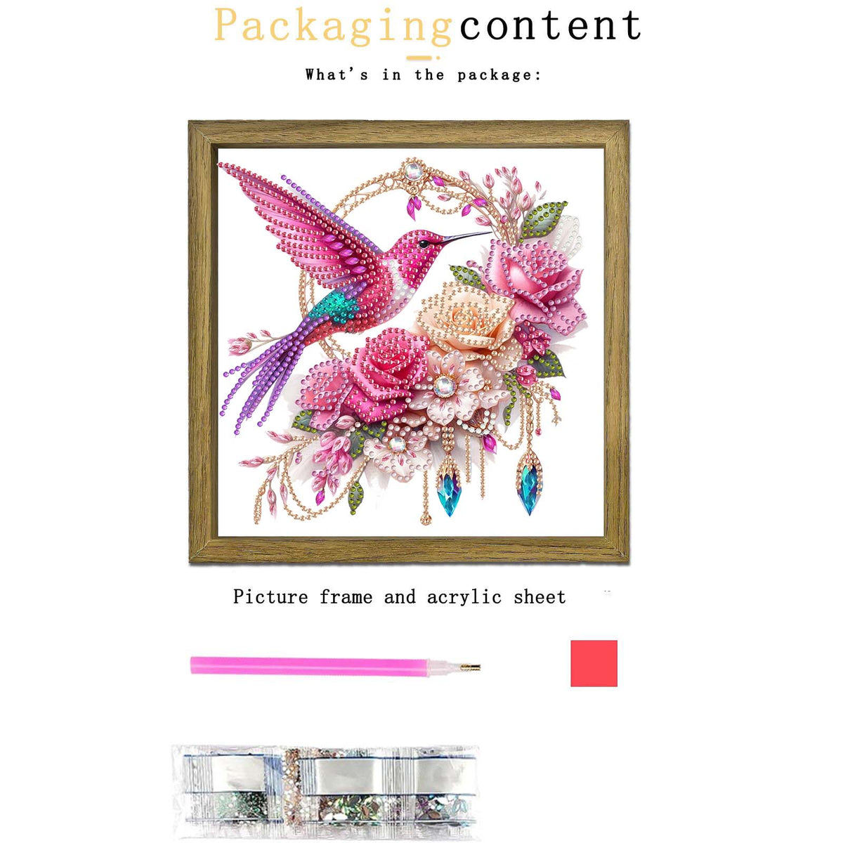 Bird DIY Special Shape Double sided Print Clear Diamond Art Kit Wooden Framed Diamond Painting Kit(22x22cm)