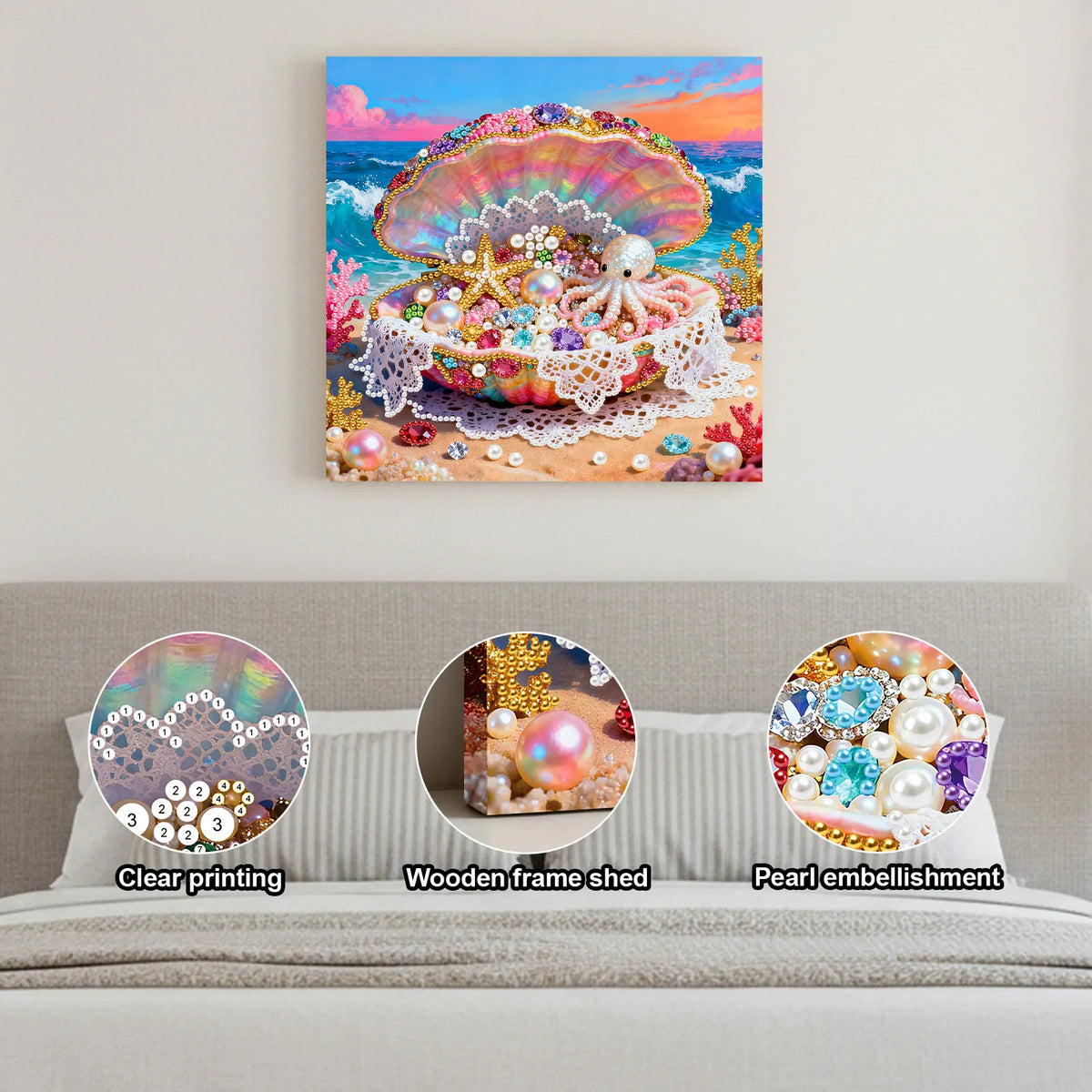 Framed Dreamy Pearl Seashell - Pearls Painting Kit for Creativity DIY Pearl Dot Crafts for Gift Home Wall Decor 25*25CM