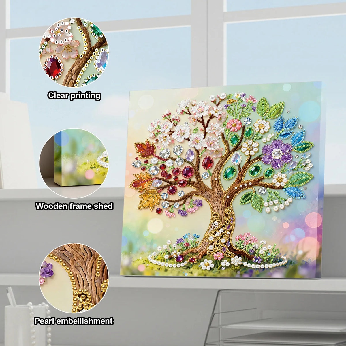 Framed Tree Of Life - Pearls Painting Kit for Creativity DIY Pearl Dot Crafts for Gift Home Wall Decor 25*25CM