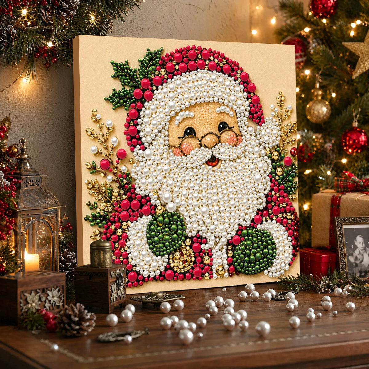 DIY Pearl Painting Santa Claus with Frame(20x20cm)