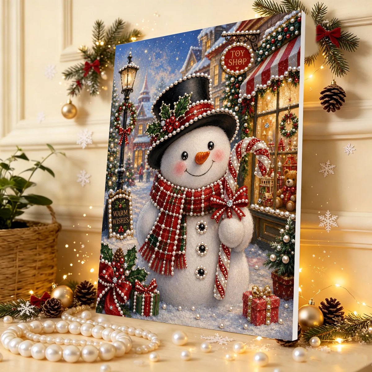 Diamond Painting-DIY Sparkling Special Shaped Pearl Drill Christmas Snowman(30x40cm)
