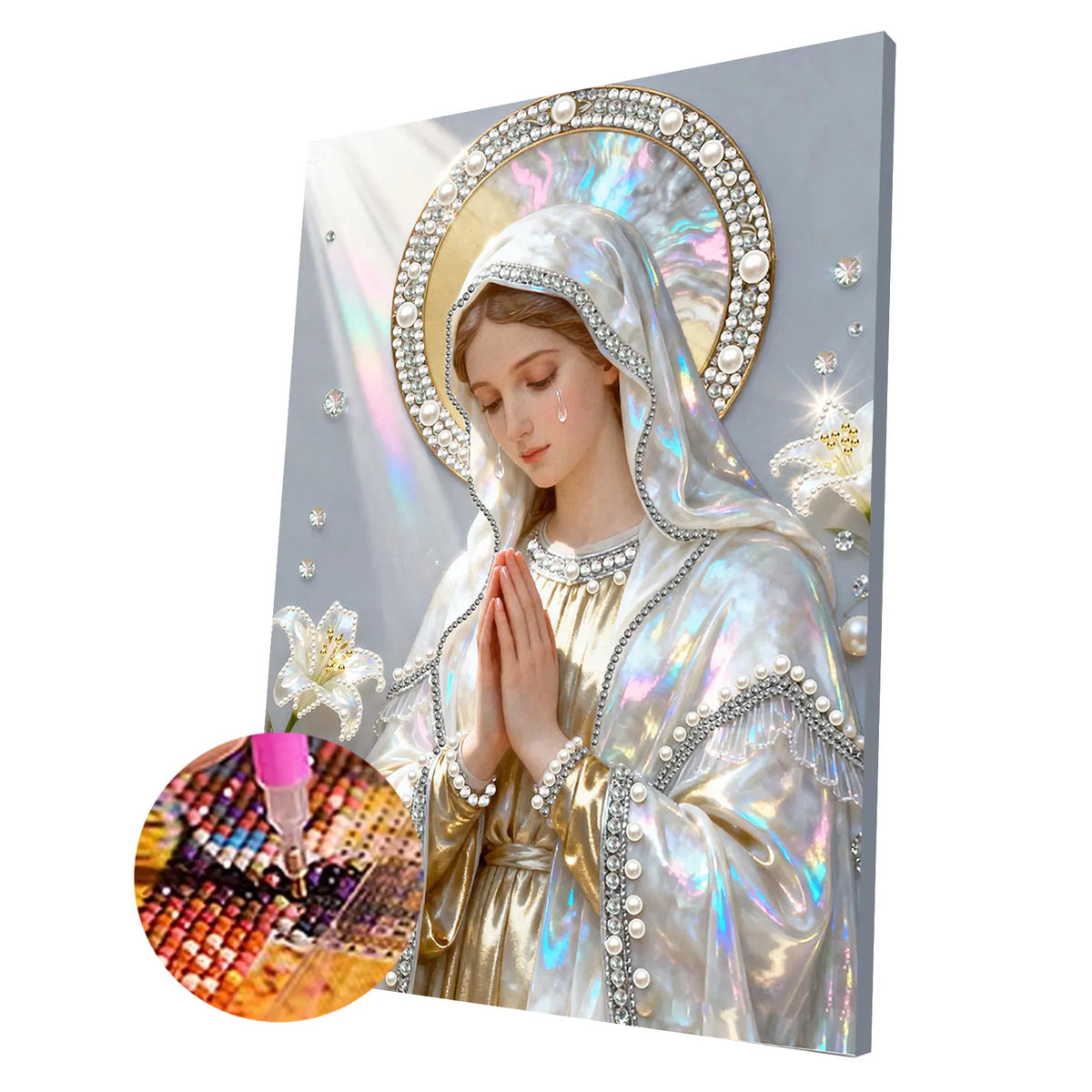 (30x40cm)DIY Virgin Mary Framed Handmade Pearl Painting Art Craft Kit Living Home Decor