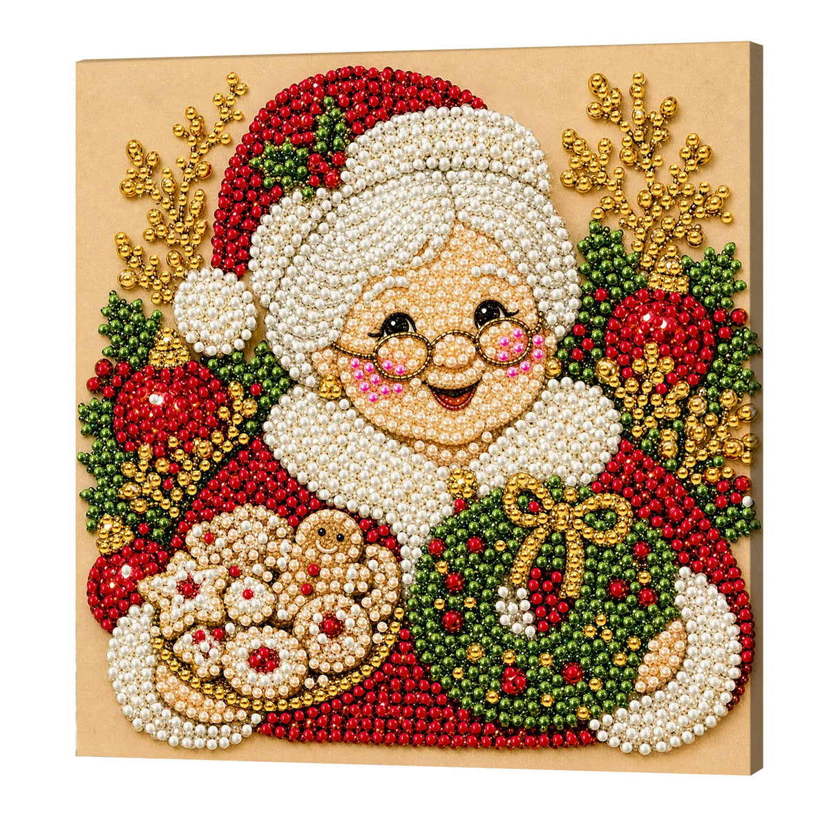 DIY Pearl Painting Christmas Gandmother with Frame(20x20cm)