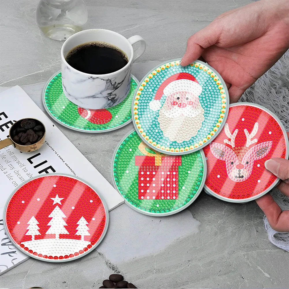 [Upgrade]6pcs/set DIY Diamond Painting Waterproof Case Classic Xmas Coaster Gift Decor Set