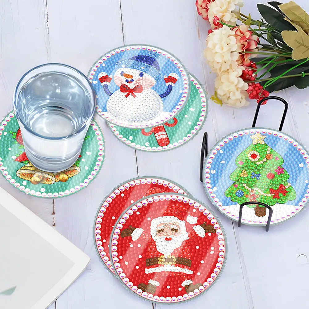 [Upgrade]6pcs/set DIY Diamond Painting Waterproof Case Classic Xmas Coaster Gift Decor Set