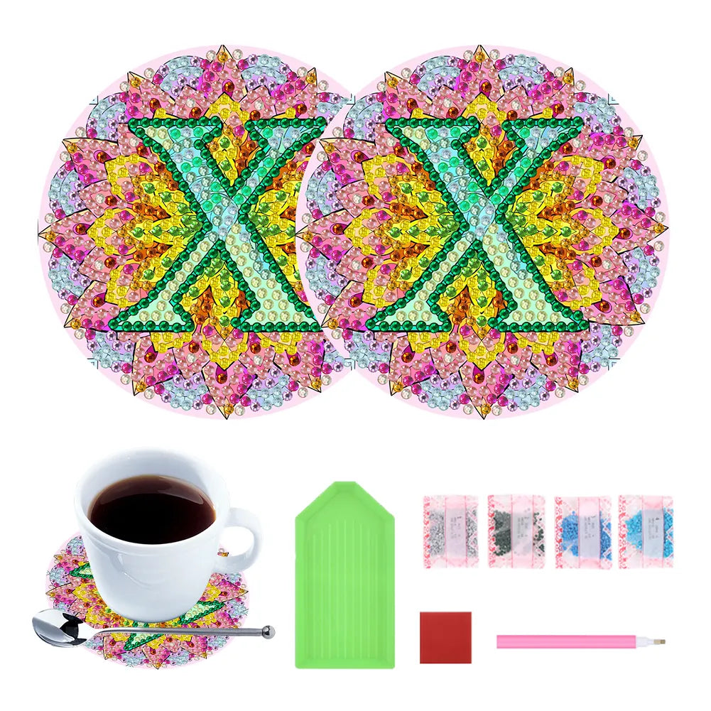 2pcs/set DIY Diamond Painting Special Shape Acrylic Alphabet Coaster Kit