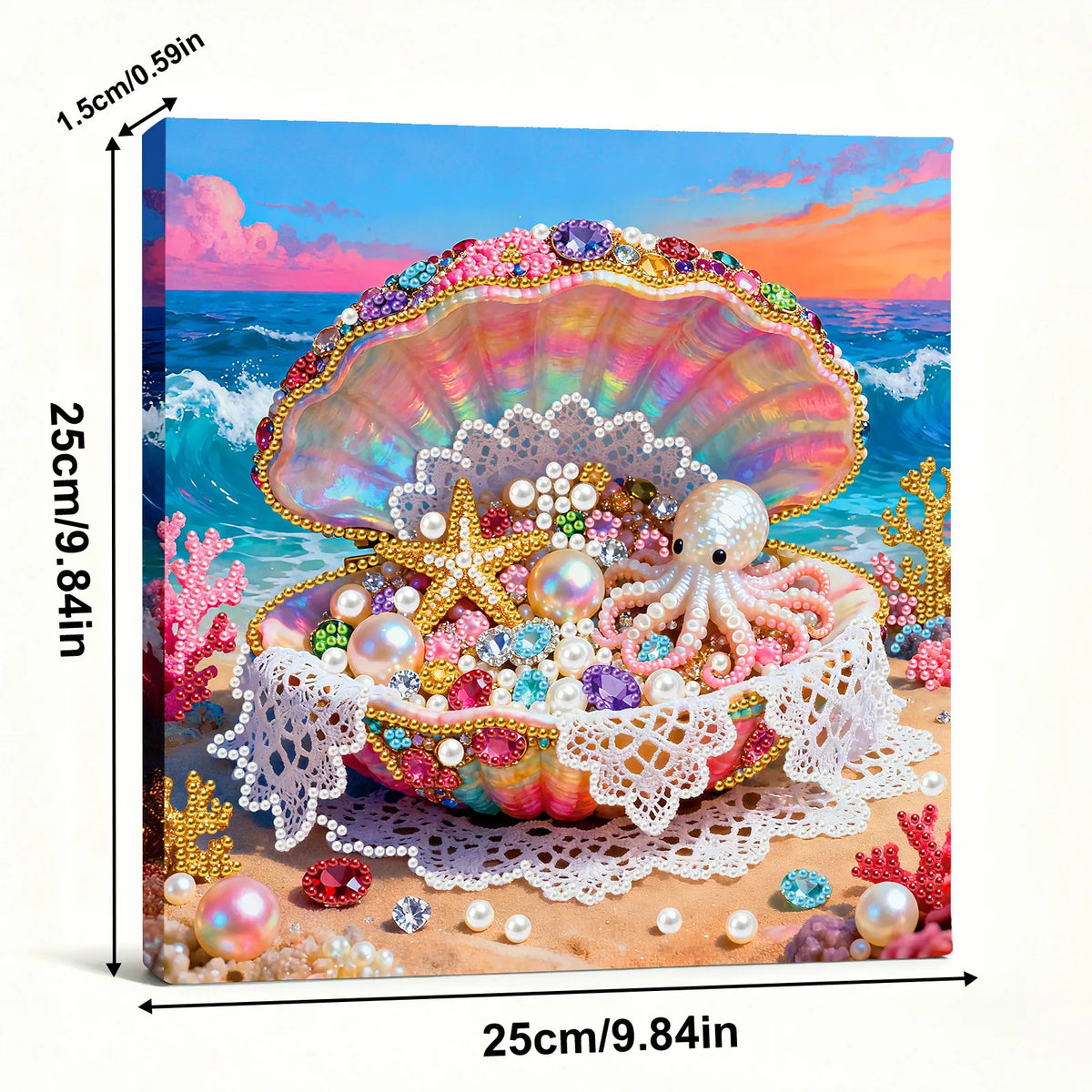 Framed Dreamy Pearl Seashell - Pearls Painting Kit for Creativity DIY Pearl Dot Crafts for Gift Home Wall Decor 25*25CM