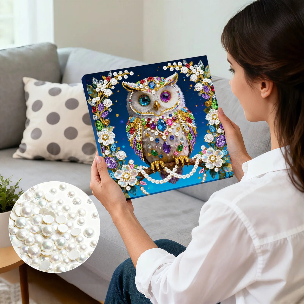 Framed Owl - Pearls Painting Kit for Creativity DIY Pearl Dot Crafts for Gift Home Wall Decor 25*25CM