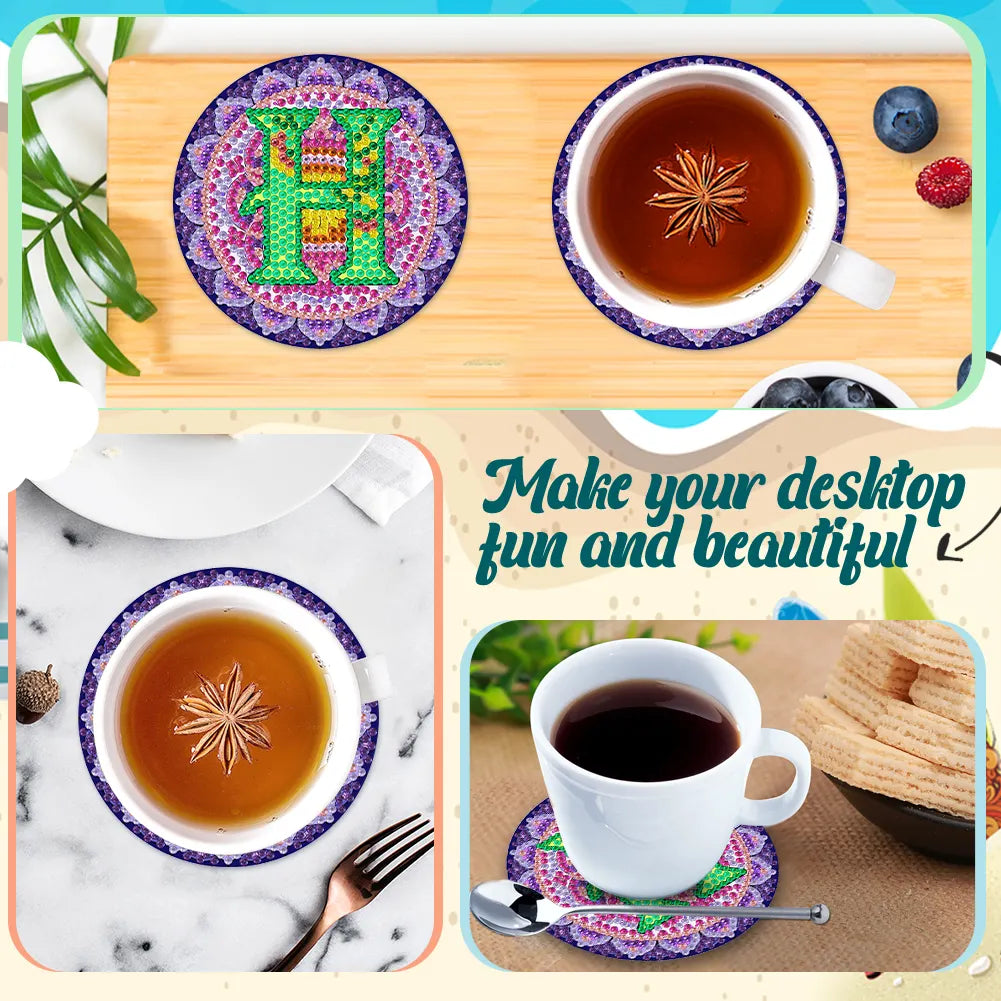2pcs/set DIY Diamond Painting Special Shape Acrylic Alphabet Coaster Kit