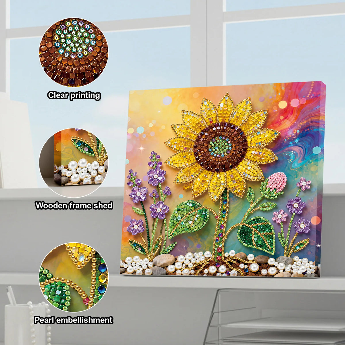 Framed Sunflower - Pearls Painting Kit for Creativity DIY Pearl Dot Crafts for Gift Home Wall Decor 25*25CM