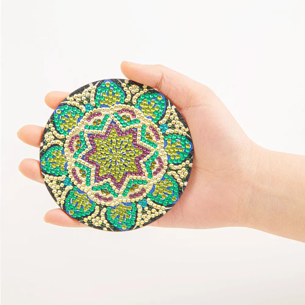 6pcs DIY Anti Slip Green Mandala Coasters Stackable Creative for Tabletop Protection