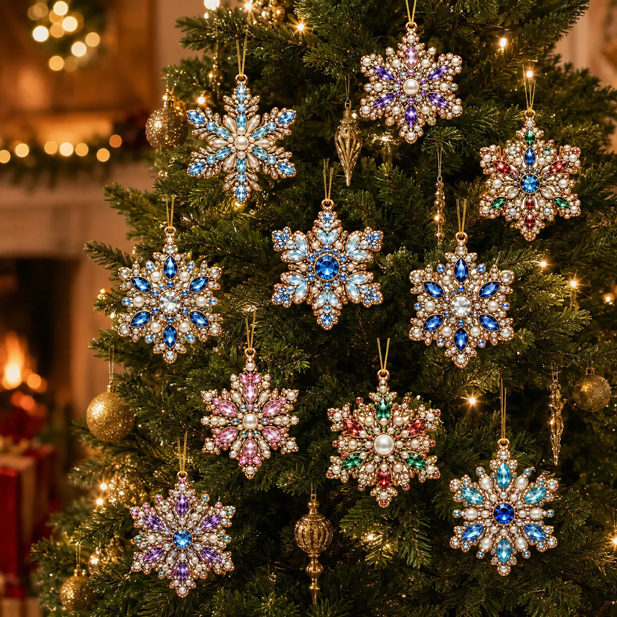 10Pcs Diamond Painting Acrylic Snowflake Christmas Tree Ornament for Decorations