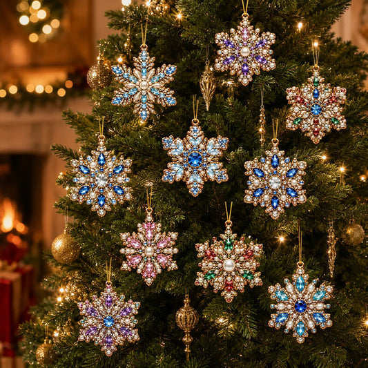 10Pcs Diamond Painting Acrylic Snowflake Christmas Tree Ornament for Decorations