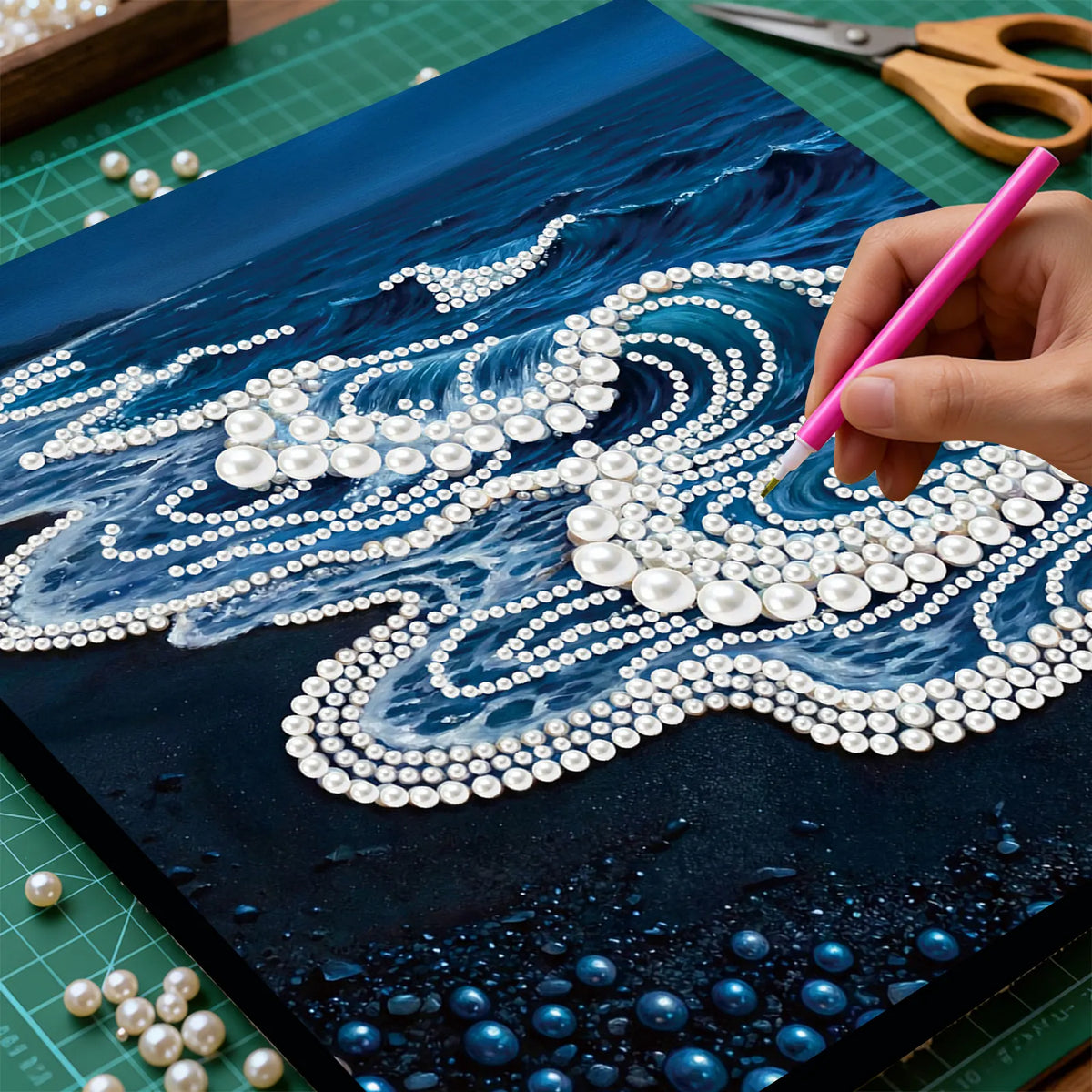 Framed Waves-Pearls Painting Kit DIY Diamond Painting Pearl Dot Crafts 25*25CM