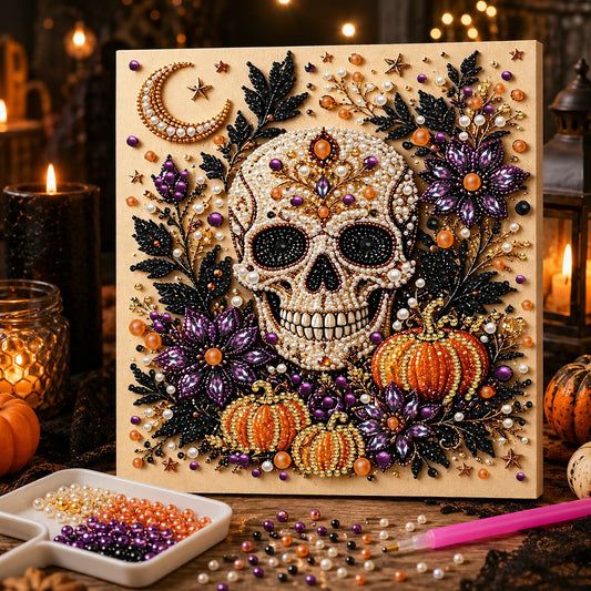 DIY Pearl Painting Halloween Skeletons with Frame(20x20cm)