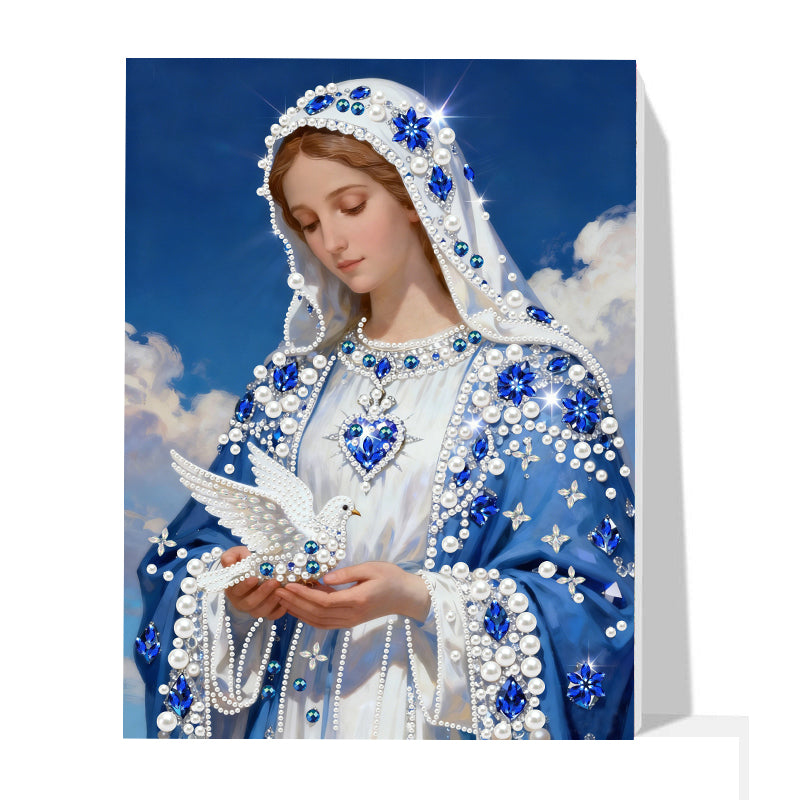 (30x40cm)DIY Virgin Mary Framed Handmade Pearl Painting Art Craft Kit Living Home Decor