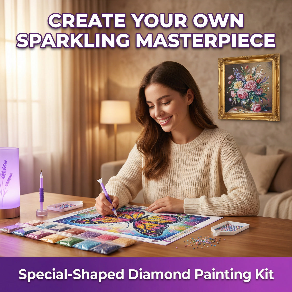 Framed Flowers - Pearls Painting Kit for Creativity DIY Pearl Dot Crafts for Gift Home Wall Decor 25*25CM (With Frame)