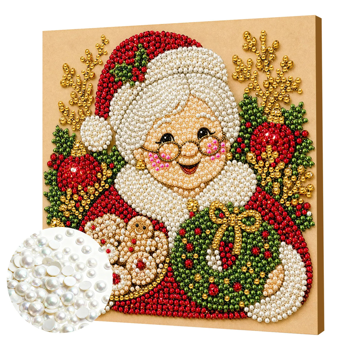 DIY Pearl Painting Christmas Gandmother with Frame(20x20cm)