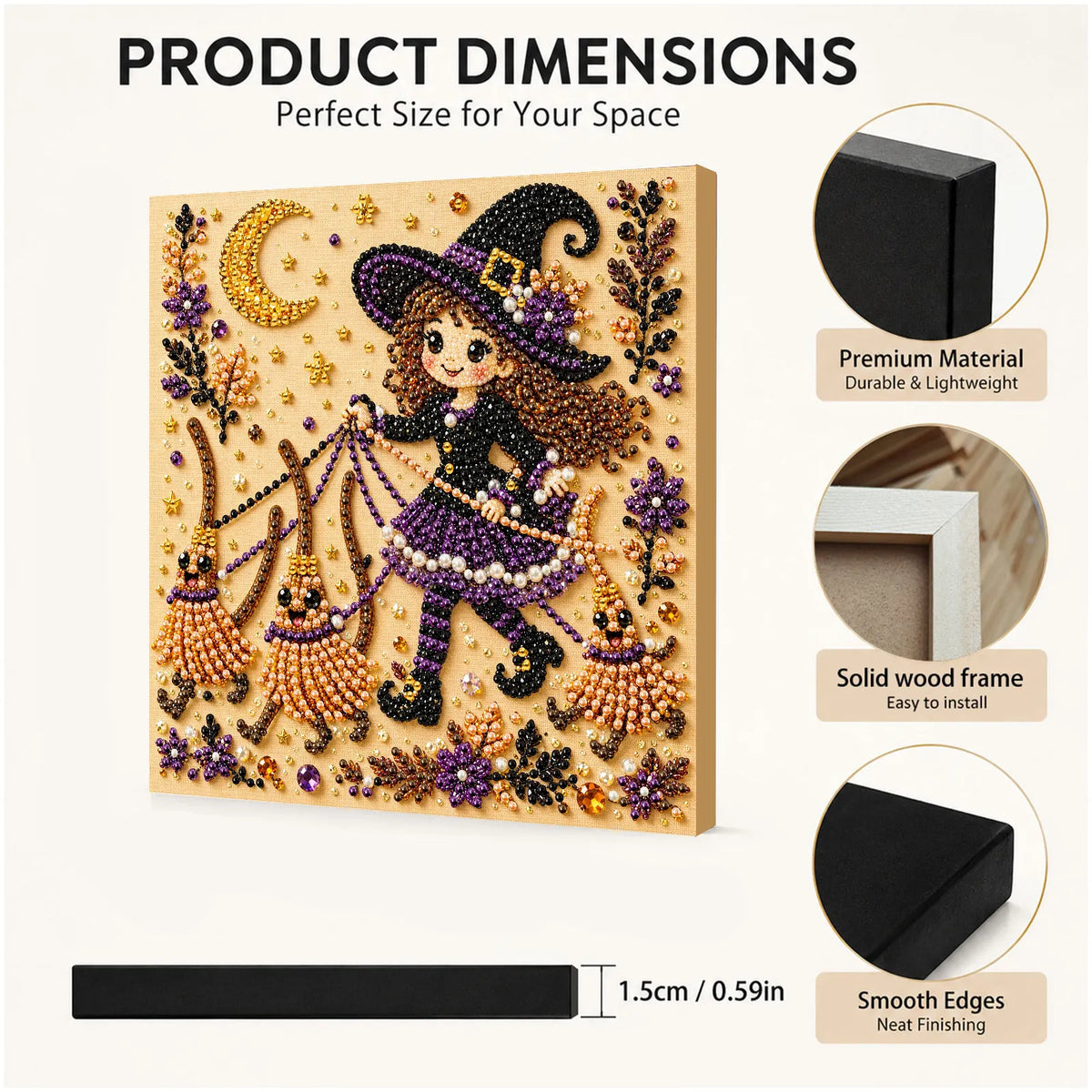 DIY Pearl Painting Halloween Witch with Frame(20x20cm)