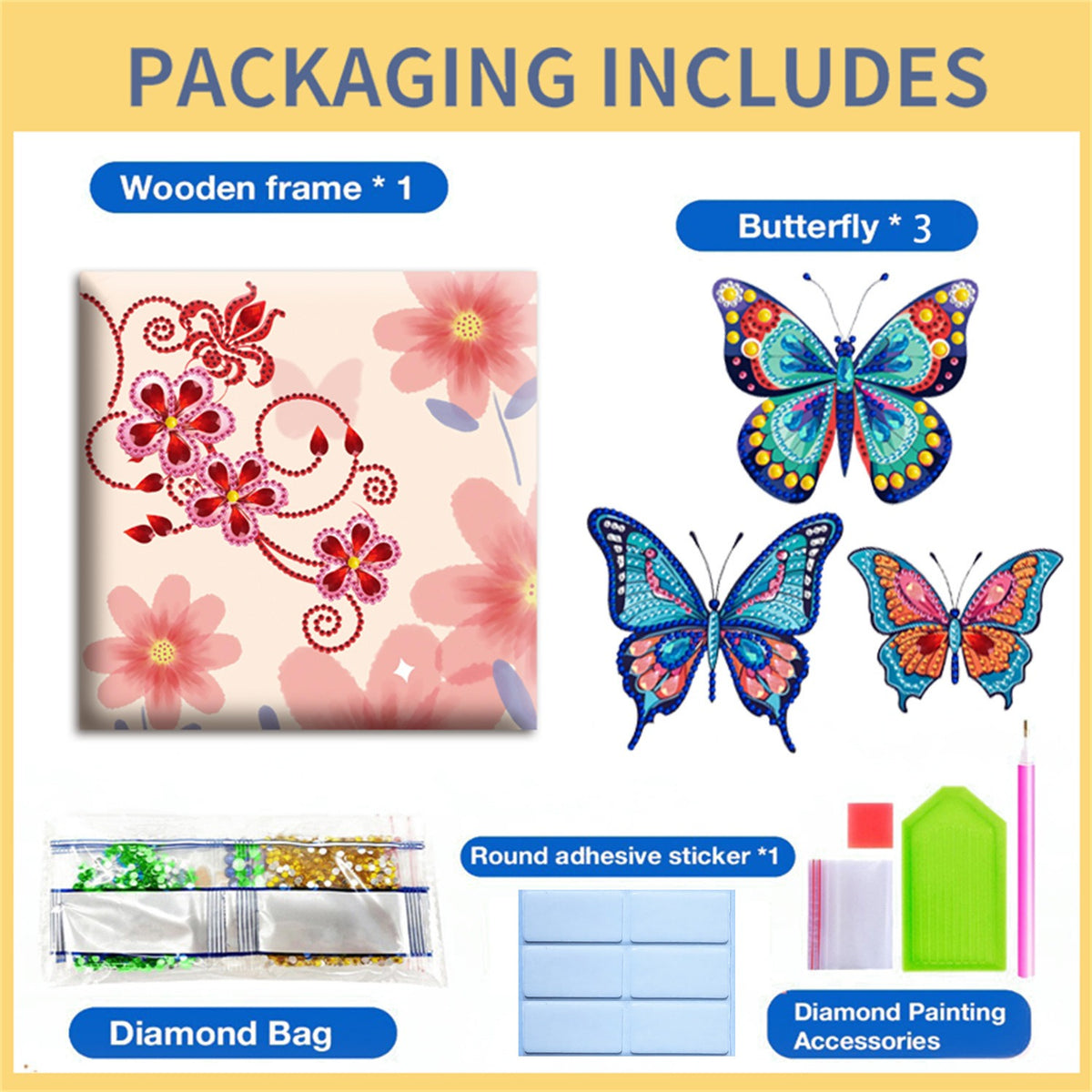 Pre-Framed DIY 3D Flapping Butterfly Diamond Painting Art Craft Kit Living Room Decor(20x20cm)