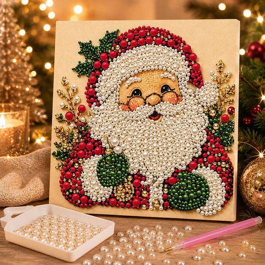 DIY Pearl Painting Santa Claus with Frame(20x20cm)