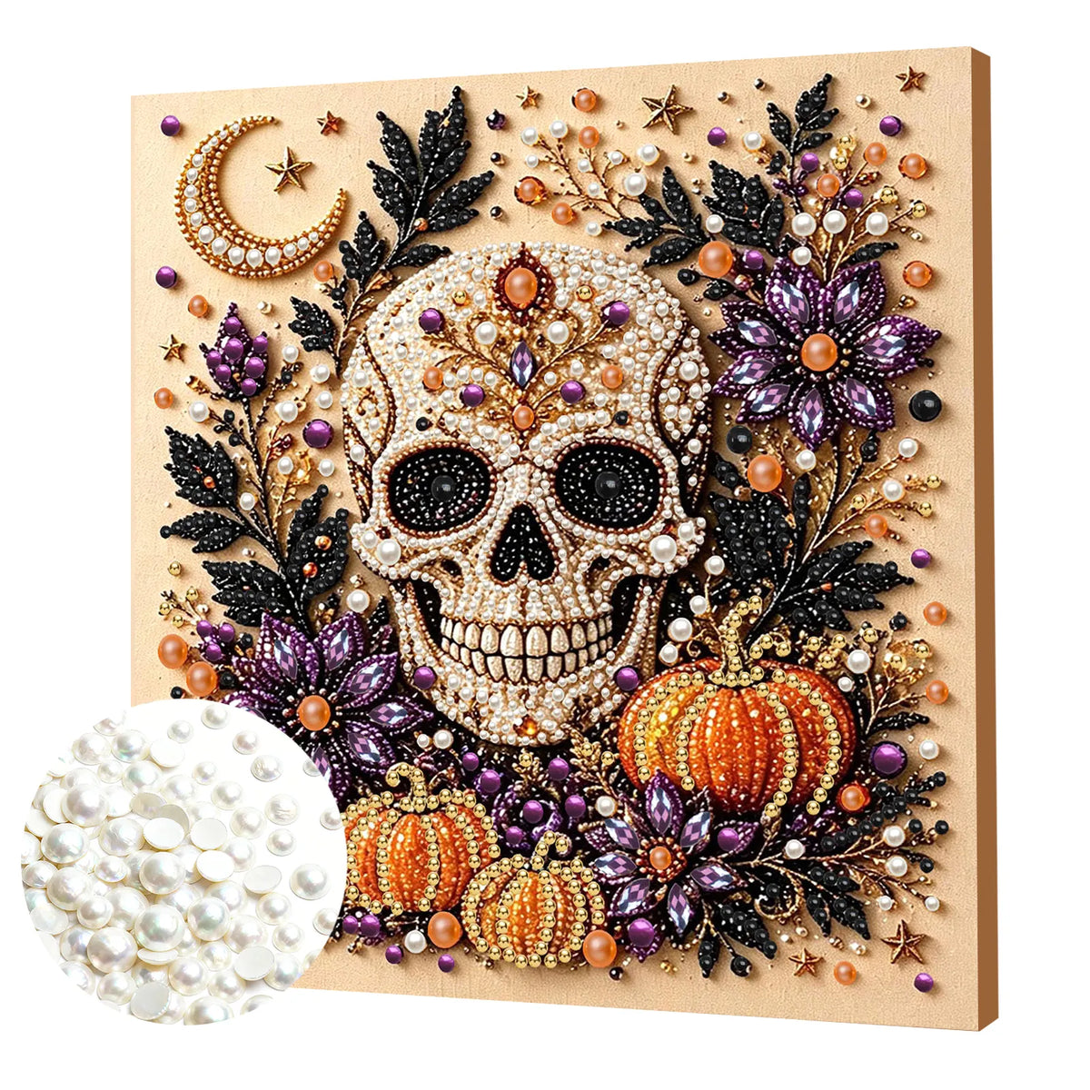 DIY Pearl Painting Halloween Skeletons with Frame(20x20cm)