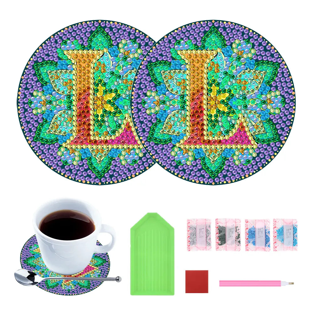 2pcs/set DIY Diamond Painting Special Shape Acrylic Alphabet Coaster Kit