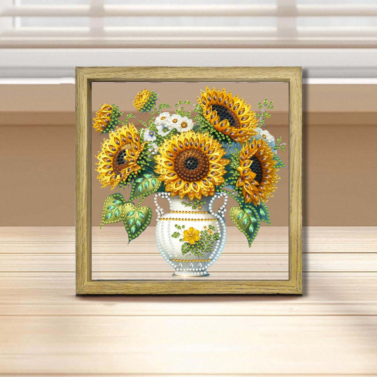 Sunflower DIY Special Shape Double sided Print Clear Diamond Art Kit Wooden Framed Diamond Painting Kit(21.5x21.5cm)