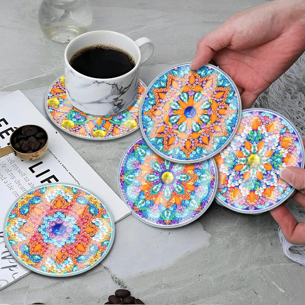 [Upgrade]6pcs/set DIY Diamond Painting Waterproof Case Classic Mandala Coaster Gift Decor Set