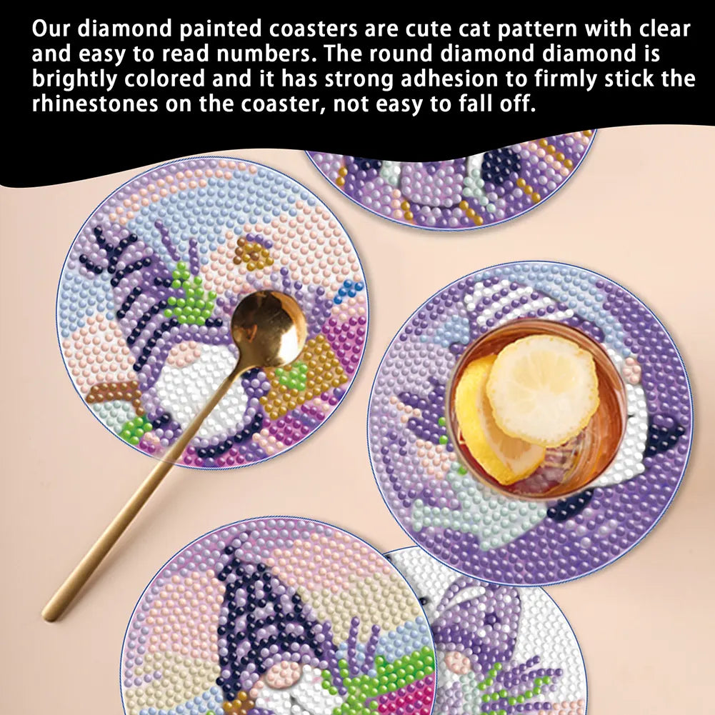 6pcs/set DIY Diamond Crafts Special Shape Coasters Kits (Lavender Gnome)