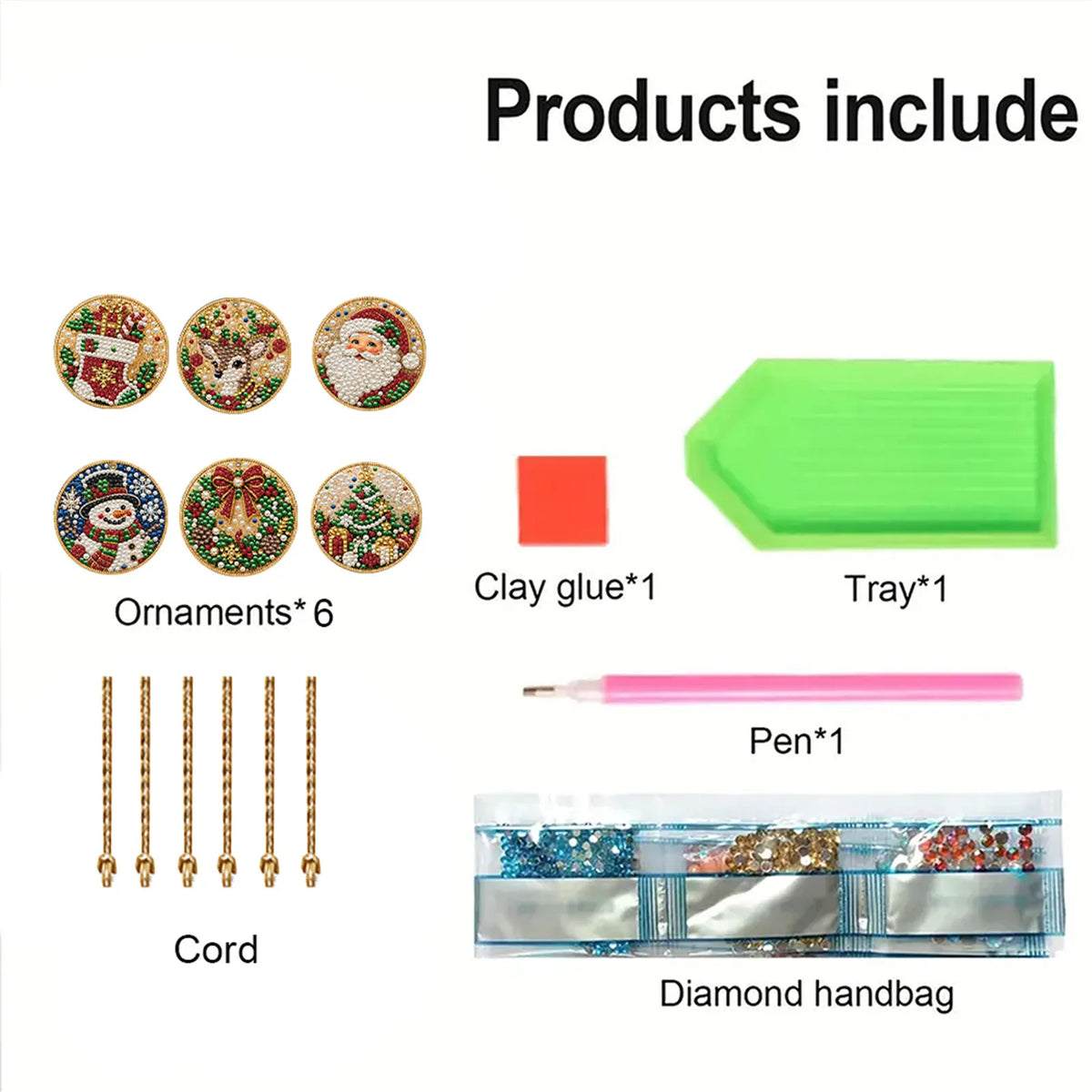 6Pcs Diamond Painting Wooden Snowman Christmas Tree Hanging Ornaments for Decorations