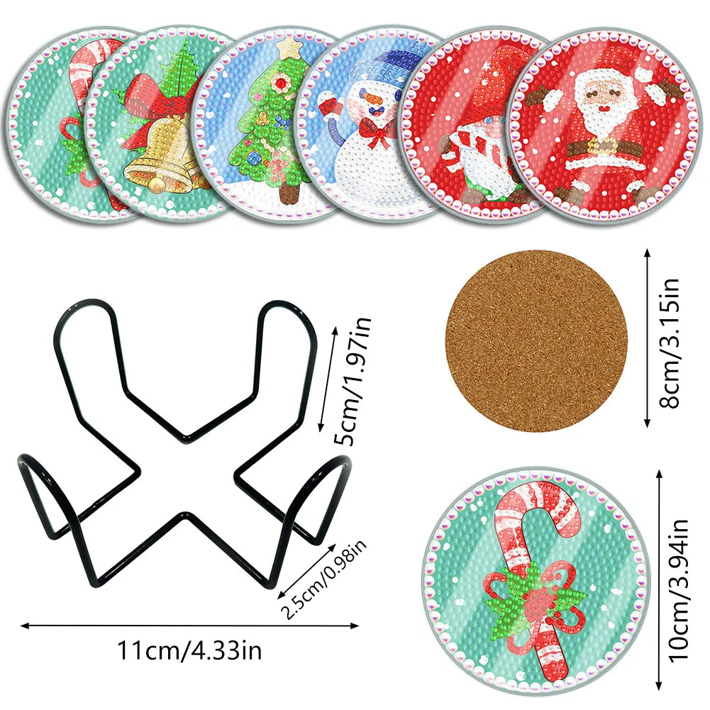 [Upgrade]6pcs/set DIY Diamond Painting Waterproof Case Classic Xmas Coaster Gift Decor Set