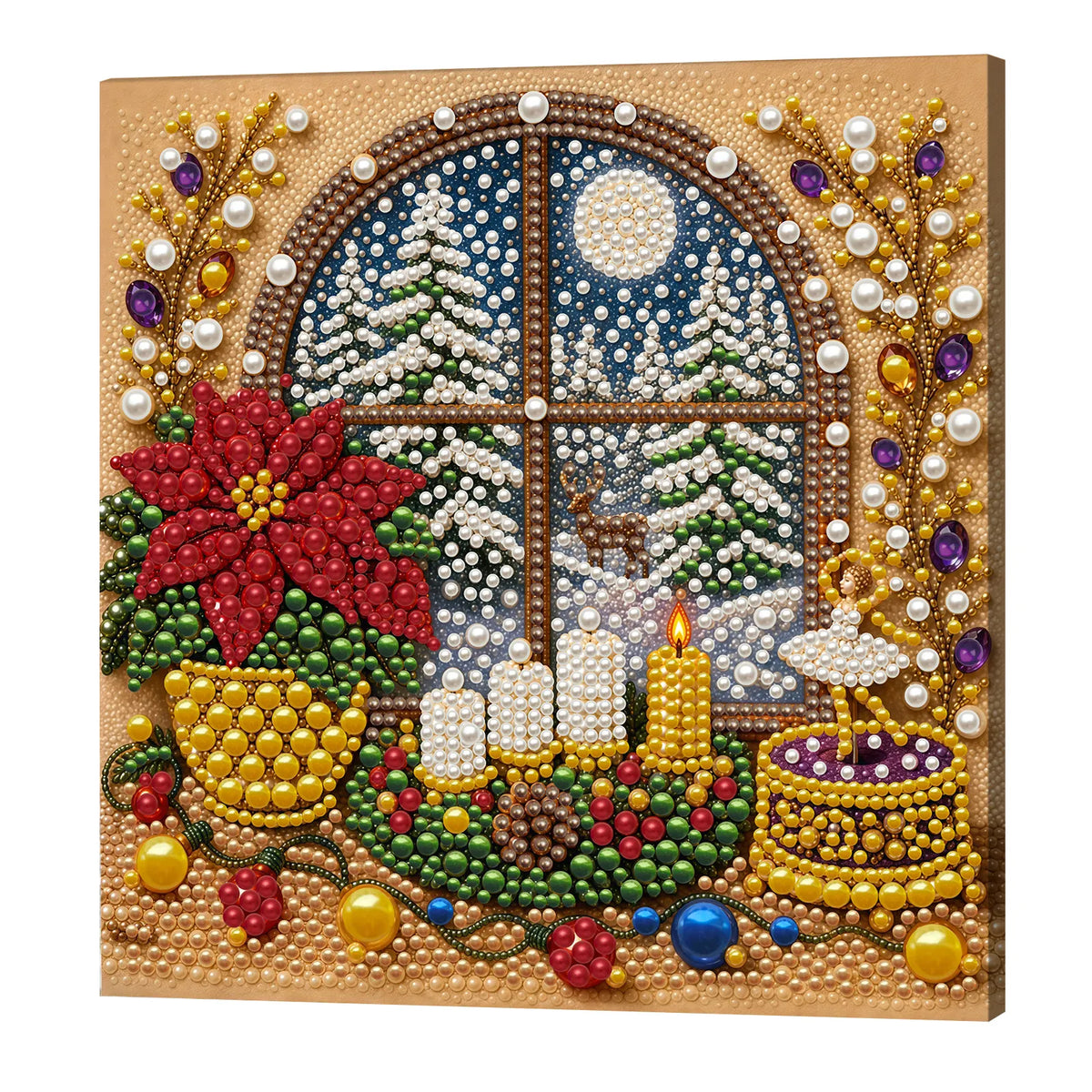 DIY Pearl Painting Christmas Window View with Frame(20x20cm)