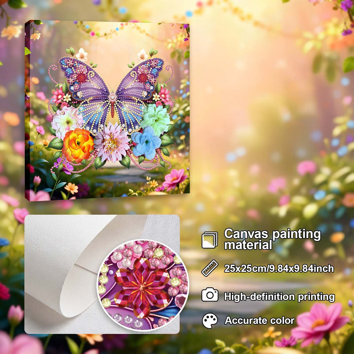 Pre-Framed 3D Rhinestones Butterfly With Artificial Flower Diamond Painting DIY Craft Kit