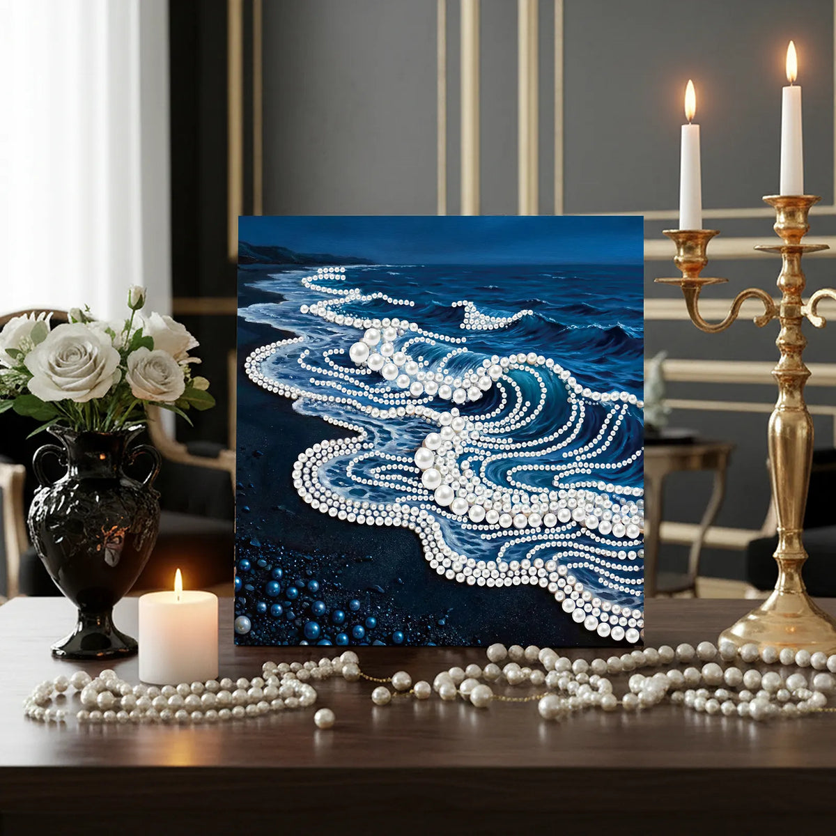 Framed Waves-Pearls Painting Kit DIY Diamond Painting Pearl Dot Crafts 25*25CM