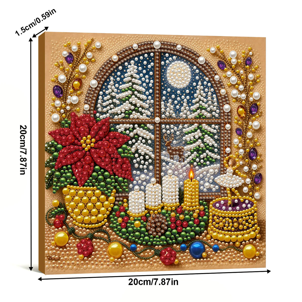 DIY Pearl Painting Christmas Window View with Frame(20x20cm)
